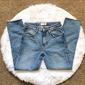 ZARA Denim TRF Size 4 Blue Straight Leg High Rise Distressed Jeans